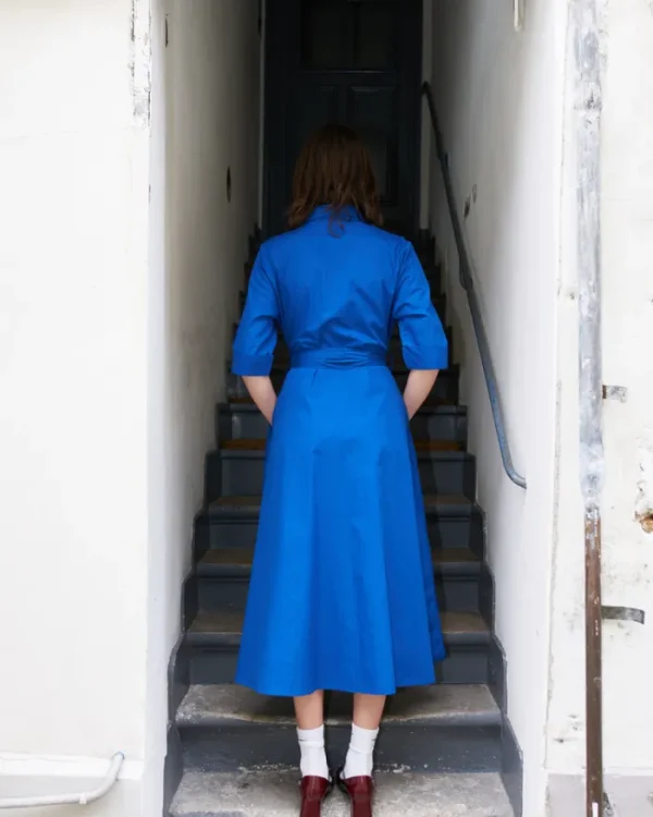 Erotokritos Dresses*Gillian - Long Poplin Shirt Dress - Royal Blue