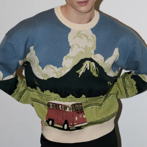 Erotokritos Knitwear | Tops & Shirts*Jack - Landscape Jacquard Warm Sweater - Blue