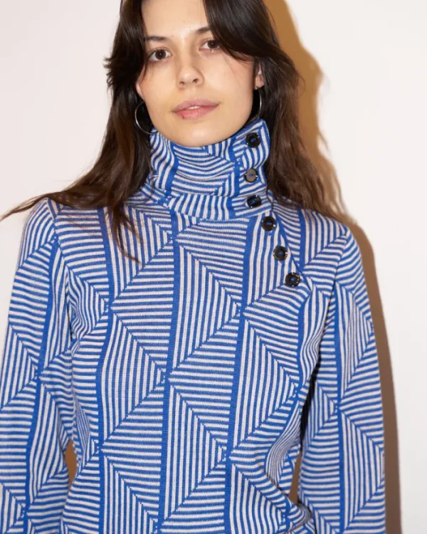 Erotokritos Knitwear | Tops & Shirts*Lhara - Geometric Jacquard Turtle Neck Sweater - Blue