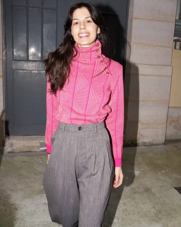Erotokritos Knitwear | Tops & Shirts*Lhara - Geometric Jacquard Turtle Neck Sweater - Pink