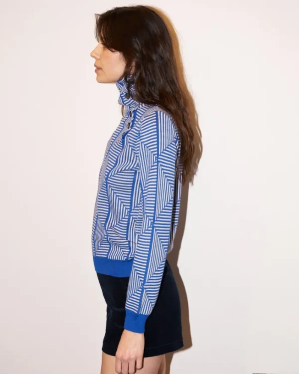 Erotokritos Knitwear | Tops & Shirts*Lhara - Geometric Jacquard Turtle Neck Sweater - Blue