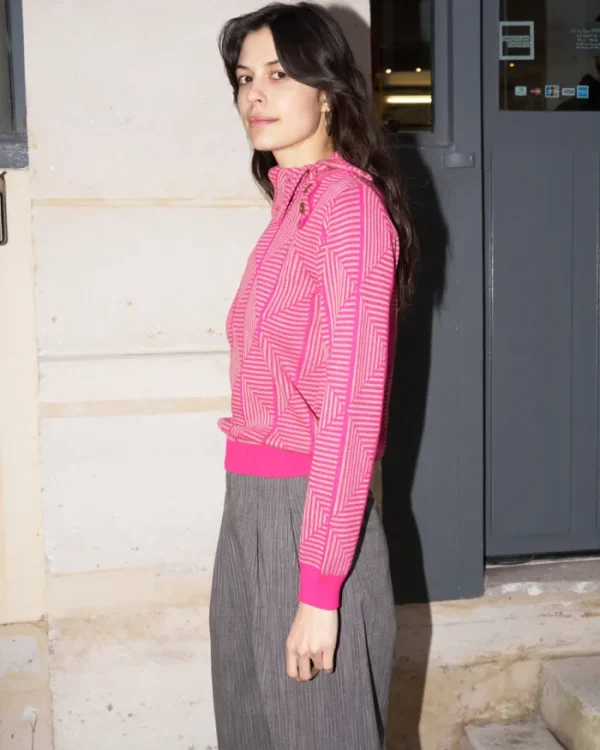 Erotokritos Knitwear | Tops & Shirts*Lhara - Geometric Jacquard Turtle Neck Sweater - Pink