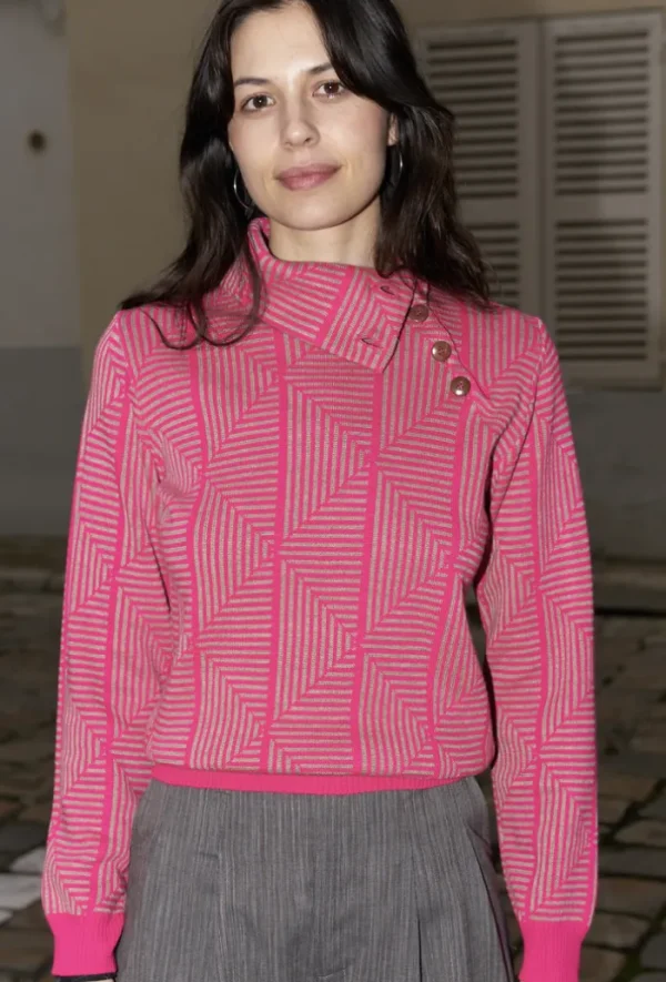 Erotokritos Knitwear | Tops & Shirts*Lhara - Geometric Jacquard Turtle Neck Sweater - Pink