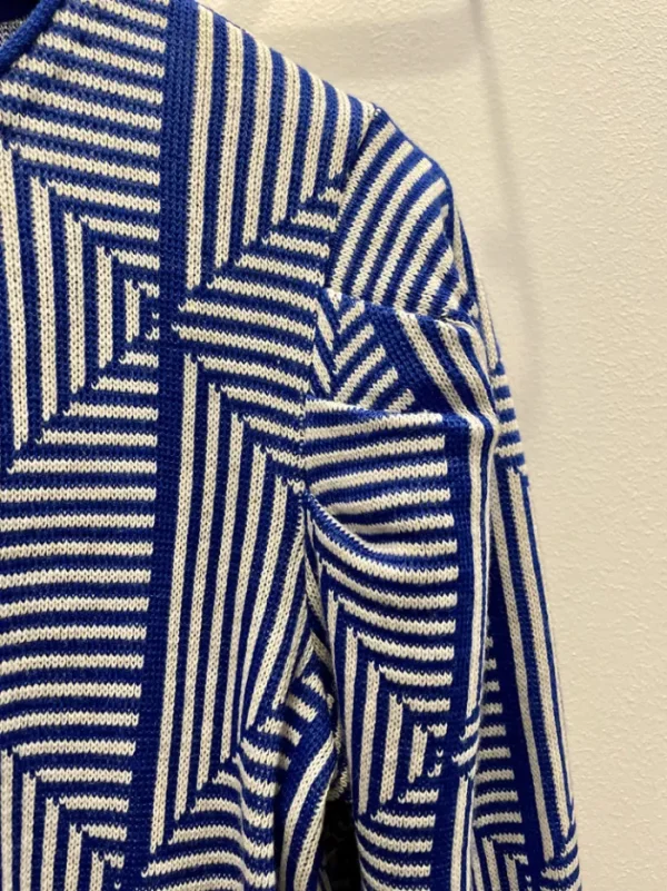 Erotokritos Tops & Shirts | Knitwear*Loreza - Puff Sleeve Geometric Jacquard Sweater - Blue/Ecru