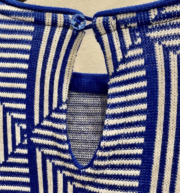Erotokritos Tops & Shirts | Knitwear*Loreza - Puff Sleeve Geometric Jacquard Sweater - Blue/Ecru