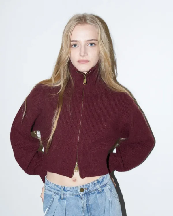 Erotokritos Knitwear | Coats & Jackets*Lupita - Crop high neck Cardigan - Burgundy