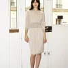 Erotokritos Dresses | Knitwear*Lyanne - Geometric Pattern Tailored Silk Knitted Dress - Beige