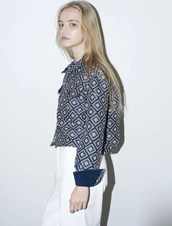 Erotokritos Coats & Jackets*Mira - Crop Cotton Jacket - Diamond Jacquard