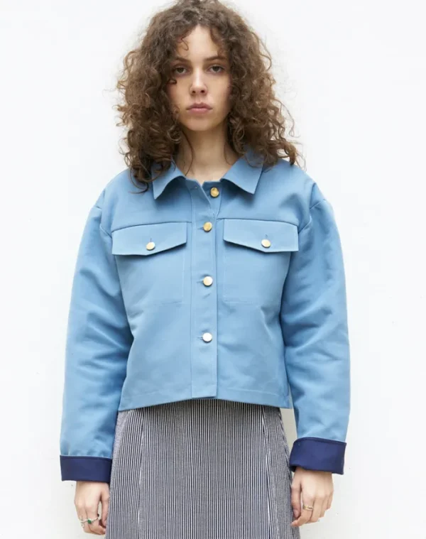 Erotokritos Coats & Jackets*Mira-Cropped Cotton Crepe Jacket-Sky Blue