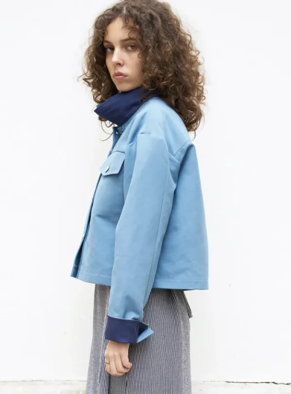 Erotokritos Coats & Jackets*Mira-Cropped Cotton Crepe Jacket-Sky Blue