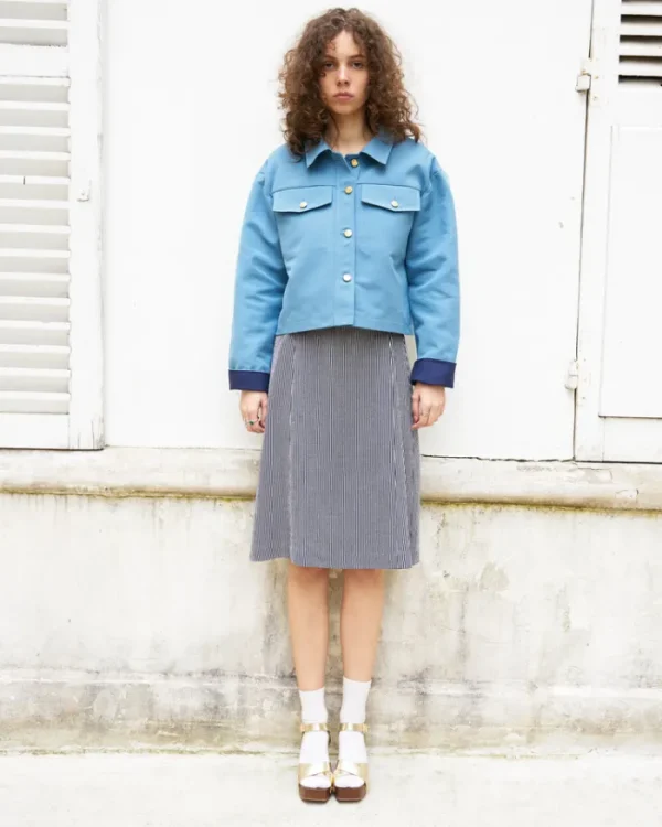 Erotokritos Coats & Jackets*Mira-Cropped Cotton Crepe Jacket-Sky Blue