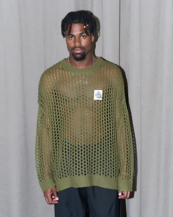 Erotokritos Knitwear | Tops & Shirts*Nasty Cat-Super Oversize Mesh Knit-Olive Green/Man