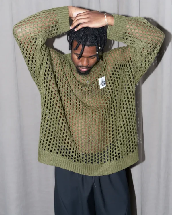 Erotokritos Knitwear | Tops & Shirts*Nasty Cat-Super Oversize Mesh Knit-Olive Green/Man