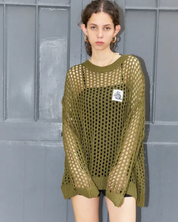 Erotokritos Tops & Shirts | Knitwear*Nasty Cat-Super Oversize Mesh Knit-Olive Green/Unisex