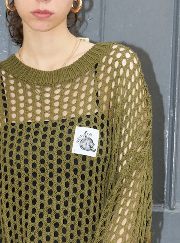 Erotokritos Tops & Shirts | Knitwear*Nasty Cat-Super Oversize Mesh Knit-Olive Green/Unisex