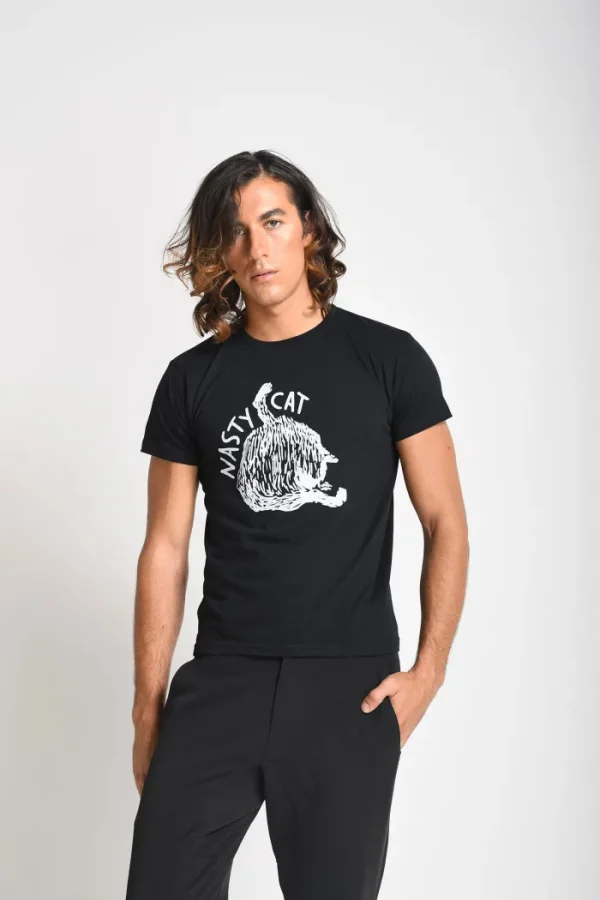 Erotokritos Tops & Shirts | T-Shirts & Sweatshirts*Nastycat M- T shirt printed with cat drawing-Black