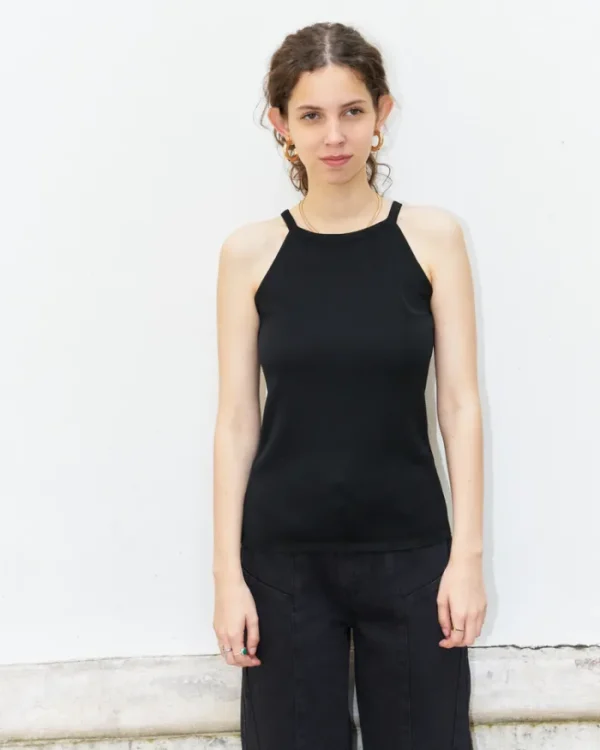 Erotokritos Knitwear | Tops & Shirts*Nathy-Knitted Tank Top with Back Cut Outs-Black