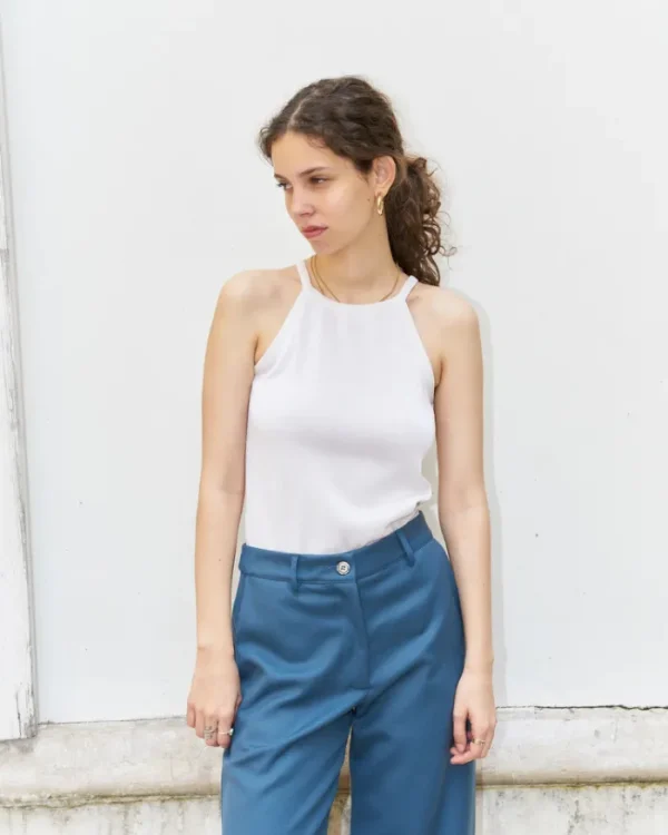 Erotokritos Knitwear | Tops & Shirts*Nathy-Knitted Tank Top with Back Cut Outs-Pearl