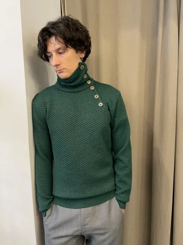 Erotokritos Knitwear | Tops & Shirts*Noa - Textured Turtle Neck Sweater - Green