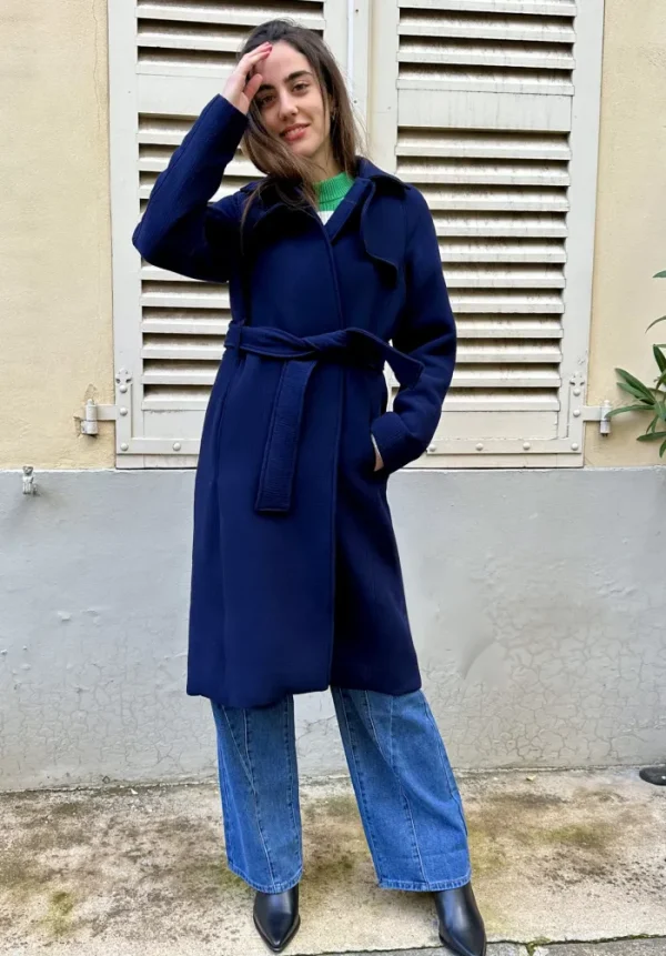 Erotokritos Coats & Jackets*Nyla - Night Blue Wool Belted Coat