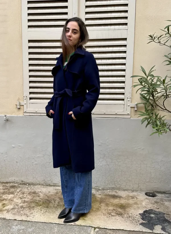 Erotokritos Coats & Jackets*Nyla - Night Blue Wool Belted Coat