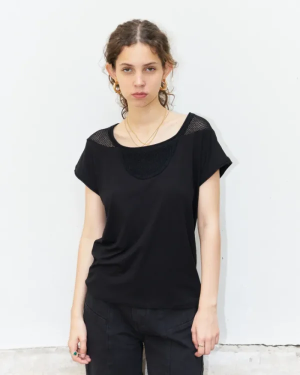 Erotokritos Knitwear | Tops & Shirts*Orsa - Jersey Top with mesh inserts - Black