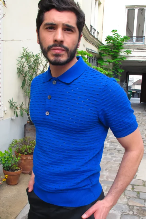 Erotokritos Knitwear | Tops & Shirts*Peter-Textured Knit Polo Shirt-Royal Blue