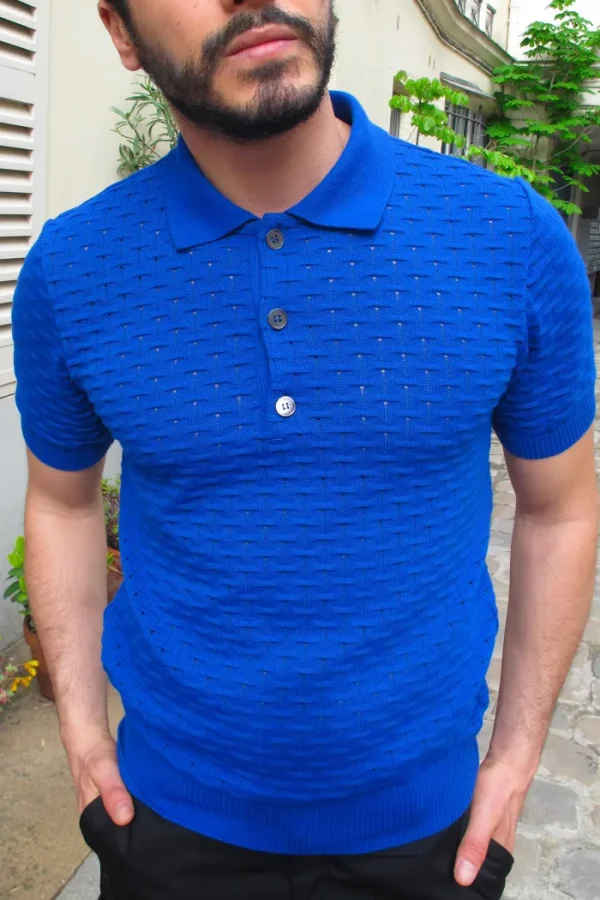 Erotokritos Knitwear | Tops & Shirts*Peter-Textured Knit Polo Shirt-Royal Blue
