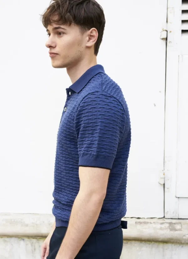 Erotokritos Knitwear | Tops & Shirts*Peter-Textured Knit Polo Shirt-Navy Blue