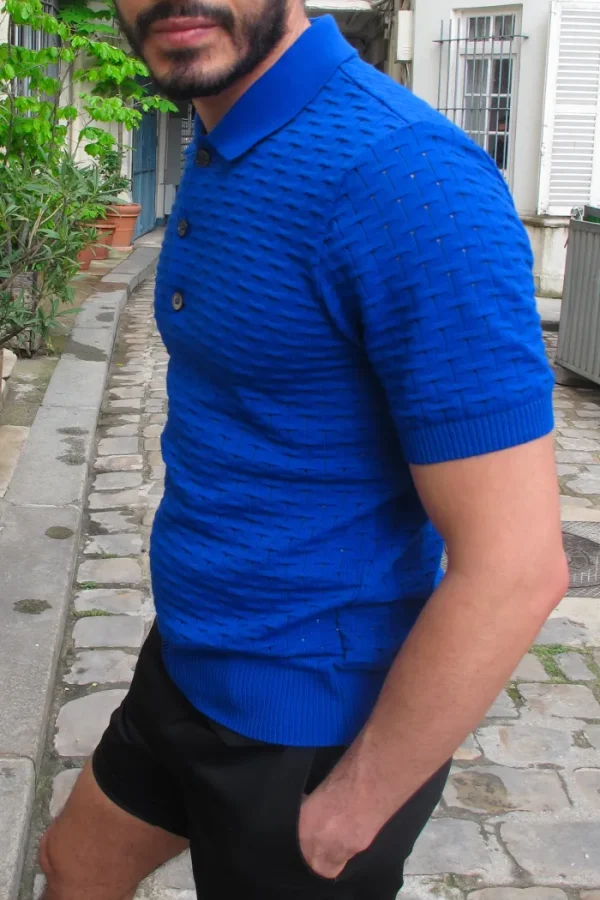 Erotokritos Knitwear | Tops & Shirts*Peter-Textured Knit Polo Shirt-Royal Blue