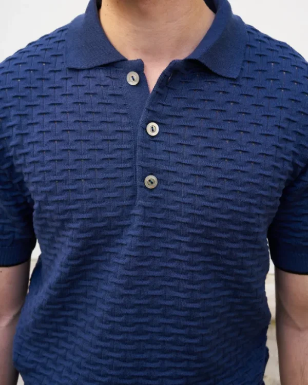 Erotokritos Knitwear | Tops & Shirts*Peter-Textured Knit Polo Shirt-Navy Blue