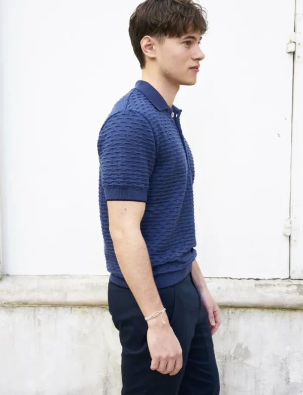 Erotokritos Knitwear | Tops & Shirts*Peter-Textured Knit Polo Shirt-Navy Blue