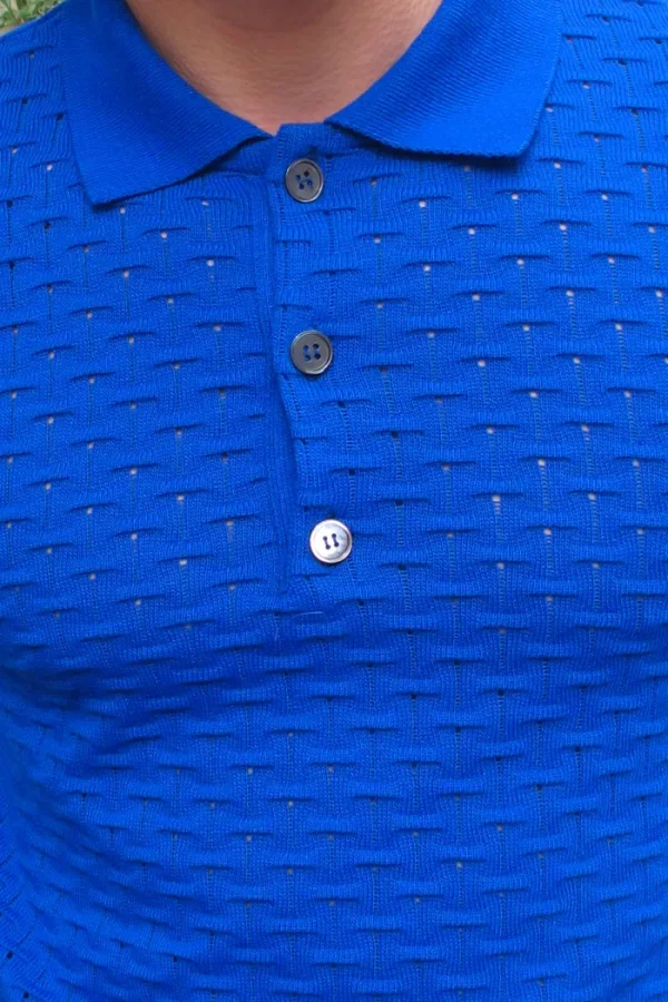 Erotokritos Knitwear | Tops & Shirts*Peter-Textured Knit Polo Shirt-Royal Blue