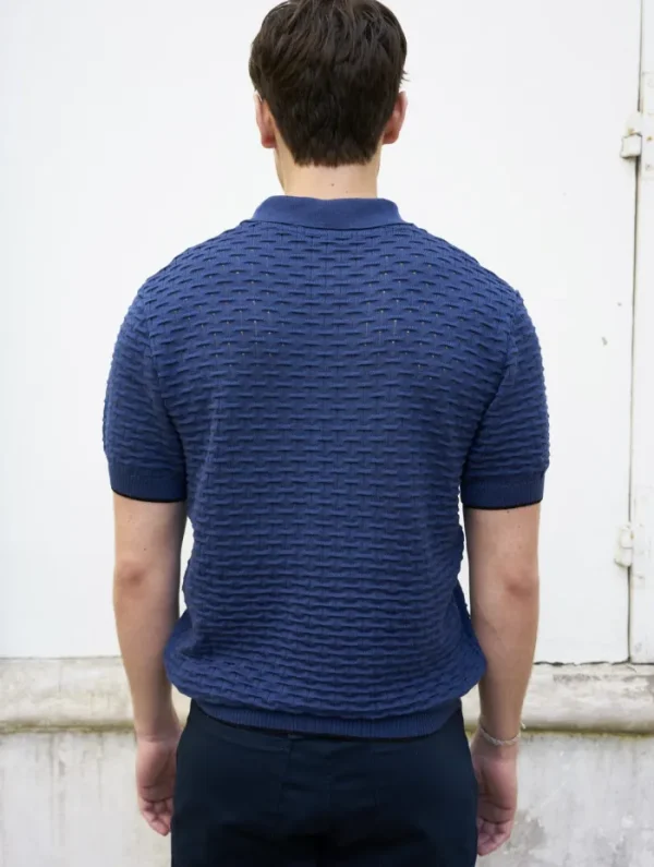 Erotokritos Knitwear | Tops & Shirts*Peter-Textured Knit Polo Shirt-Navy Blue