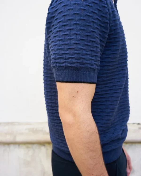 Erotokritos Knitwear | Tops & Shirts*Peter-Textured Knit Polo Shirt-Navy Blue