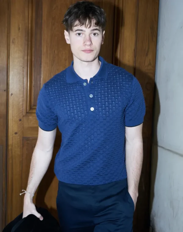 Erotokritos Knitwear | Tops & Shirts*Peter-Textured Knit Polo Shirt-Navy Blue