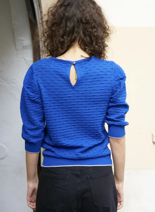 Erotokritos Knitwear | Tops & Shirts*Phiphie-Puff Sleeve Textured Sweater-Royal Blue