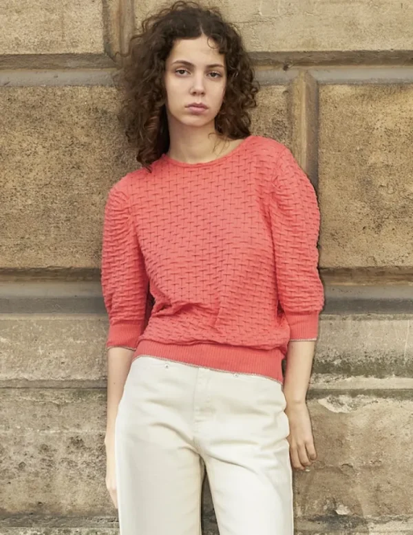 Erotokritos Knitwear | Tops & Shirts*Phiphie-Puff Sleeve Textured Sweater-Coral