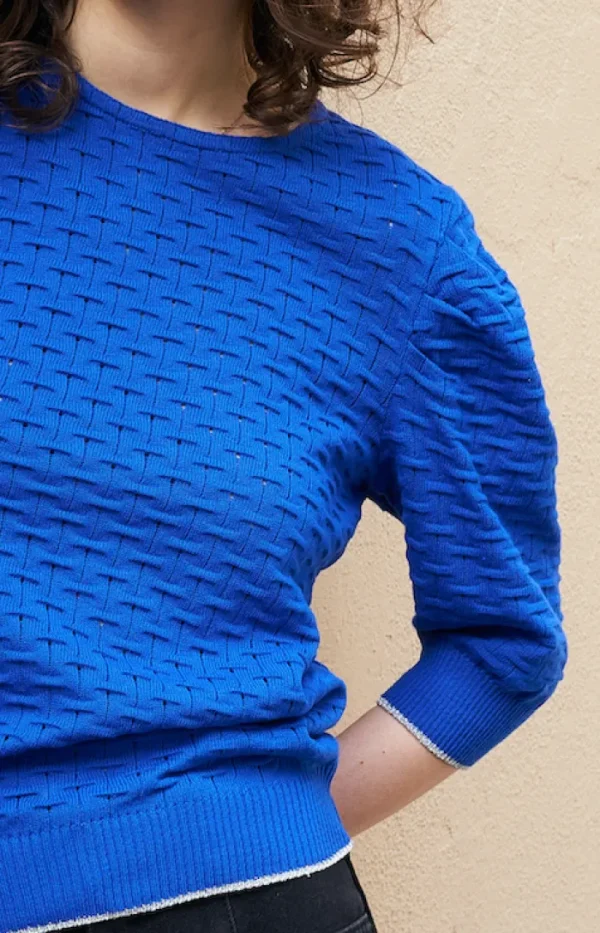 Erotokritos Knitwear | Tops & Shirts*Phiphie-Puff Sleeve Textured Sweater-Royal Blue