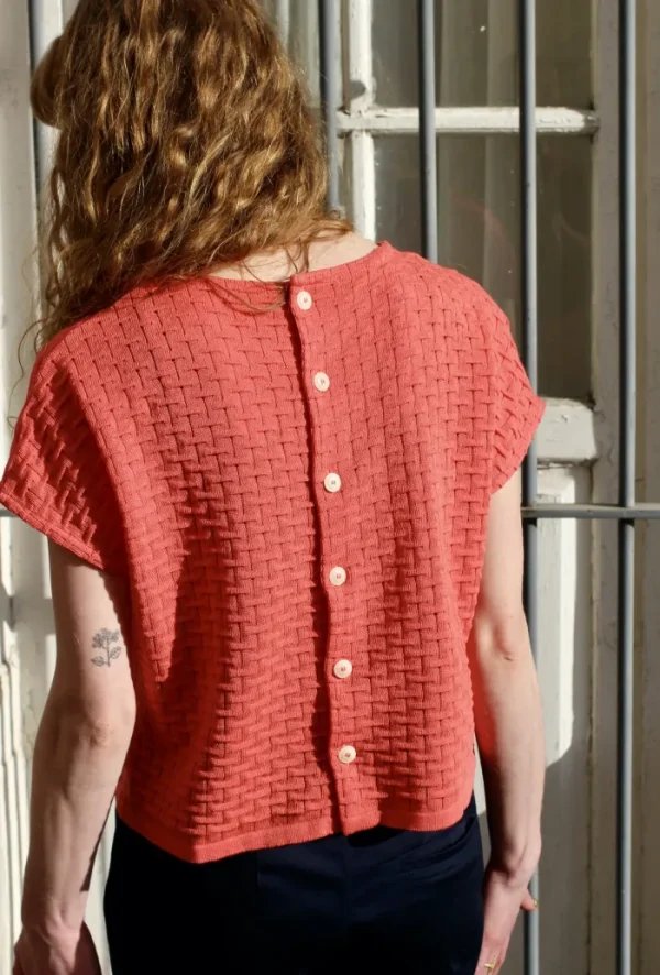 Erotokritos Knitwear | Tops & Shirts*Polina-Knitted Top with Button Down Back-Coral