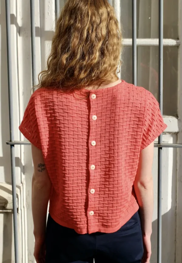 Erotokritos Knitwear | Tops & Shirts*Polina-Knitted Top with Button Down Back-Coral