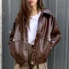 Erotokritos Coats & Jackets*Ramon - Oversized Vegan Leather Retro Jacket - Brown