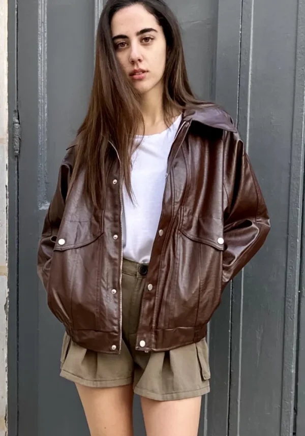 Erotokritos Coats & Jackets*Ramon - Oversized Vegan Leather Retro Jacket - Brown