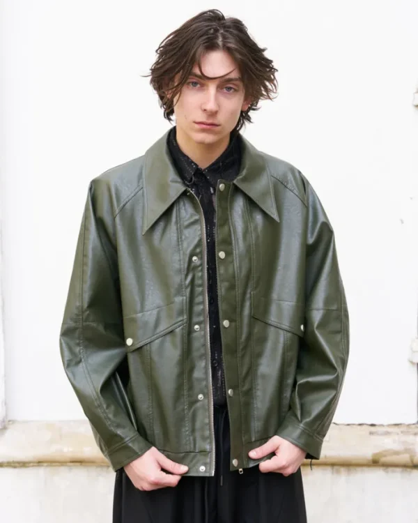 Erotokritos Coats & Jackets*Ramon - Oversized Vegan Leather Retro Jacket - Olive - M