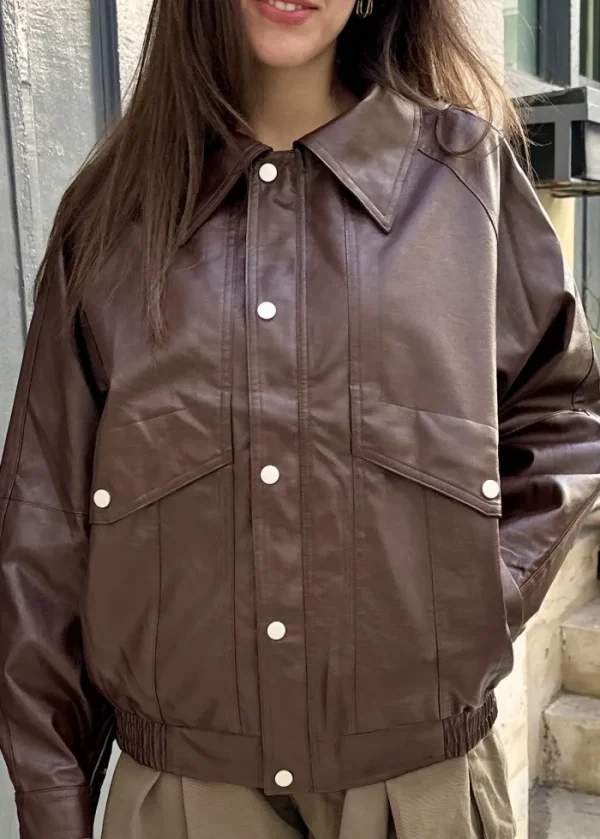 Erotokritos Coats & Jackets*Ramon - Oversized Vegan Leather Retro Jacket - Brown