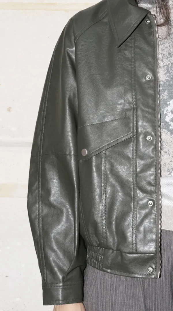 Erotokritos Coats & Jackets*Ramon - Oversized Vegan Leather Retro Jacket - Olive