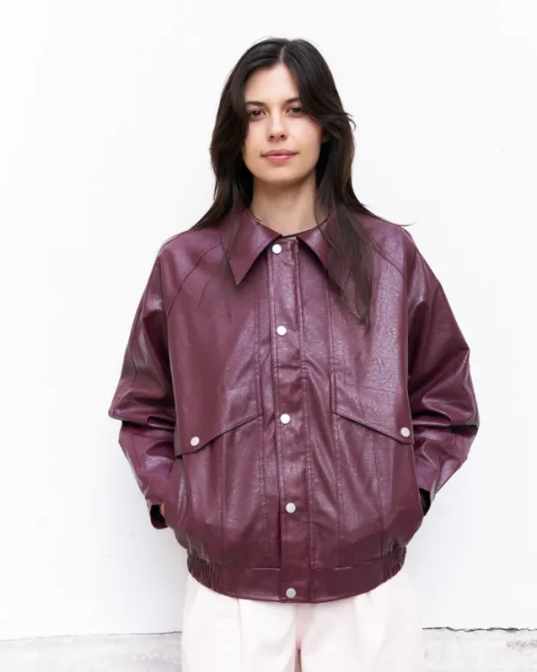 Erotokritos Coats & Jackets*Ramon-Oversized Vegan Leather Retro Jacket-Burgundy