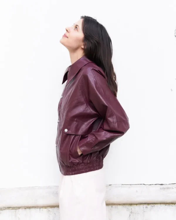 Erotokritos Coats & Jackets*Ramon-Oversized Vegan Leather Retro Jacket-Burgundy