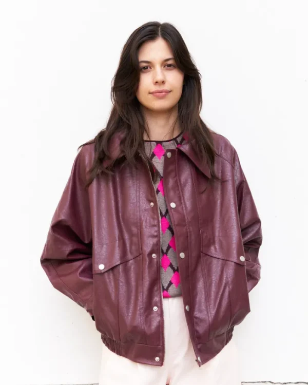 Erotokritos Coats & Jackets*Ramon-Oversized Vegan Leather Retro Jacket-Burgundy