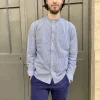 Erotokritos Tops & Shirts*Remi-Cotton Poplin fine stripe shirt-blue